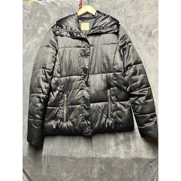 Old Navy Puffer Coat Woman’s Sz L Tall Black Gloss Quilted Outdoor Made In 2011 - Picture 1 of 13